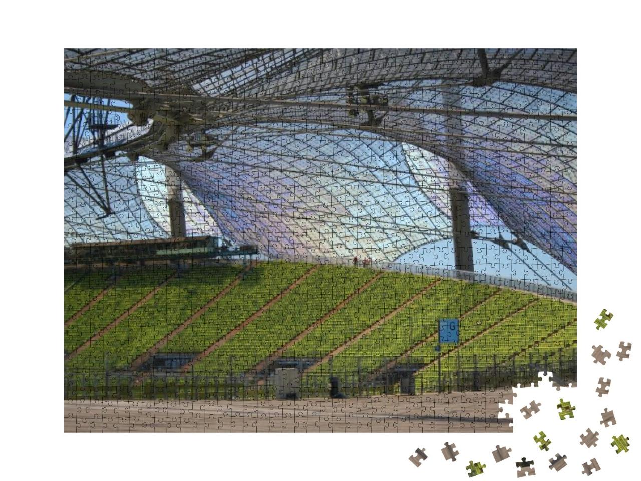 Puzzle 1000 Teile „Sitzreihen und Überdachung des Olympiastadions München“