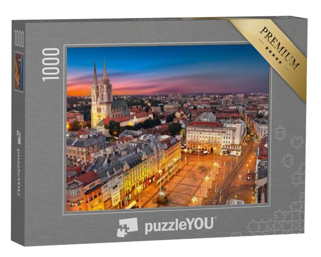 Puzzle 1000 Teile „Nacht über dem Ban Jelacic Platz, Zagreb, Kroatien“