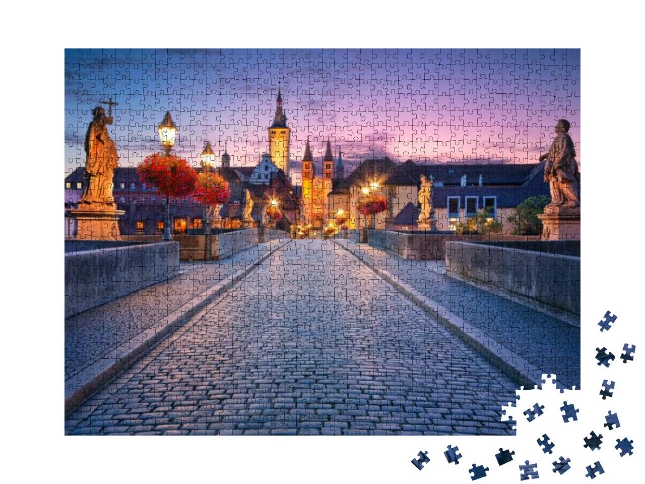 Puzzle 1000 Teile „Abend über der alten Mainbrücke in Würzburg, Deutschland“