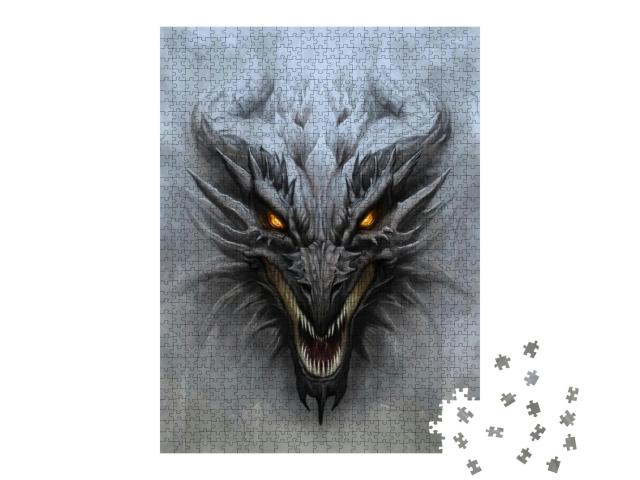 Puzzle 1000 Teile „Drachenkopf auf dem grauen Stein“