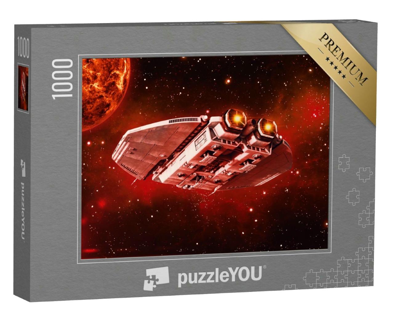 Puzzle 1000 Teile „Digitale Kunst: Alien-Raumschiff im Weltraum“