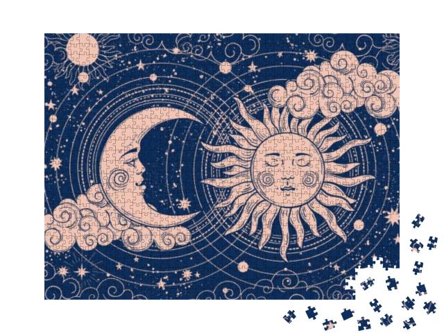 Puzzle 1000 Teile „Mondsichel und Sonne mit Mond “