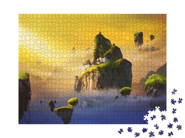 Puzzle 1000 Teile „Fantasy: Fliegende Welten mit asiatisch anmutenden Bauwerken“
