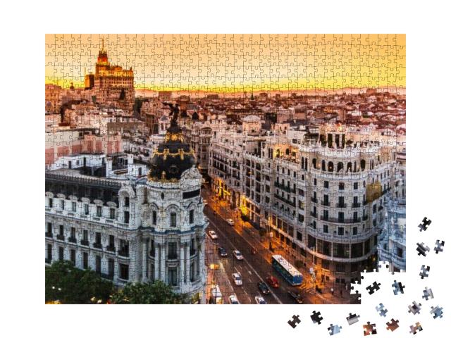 Puzzle 1000 Teile „Beeindruckende Panoramaaufnahme der Gran Via, Madrid, Spanien“