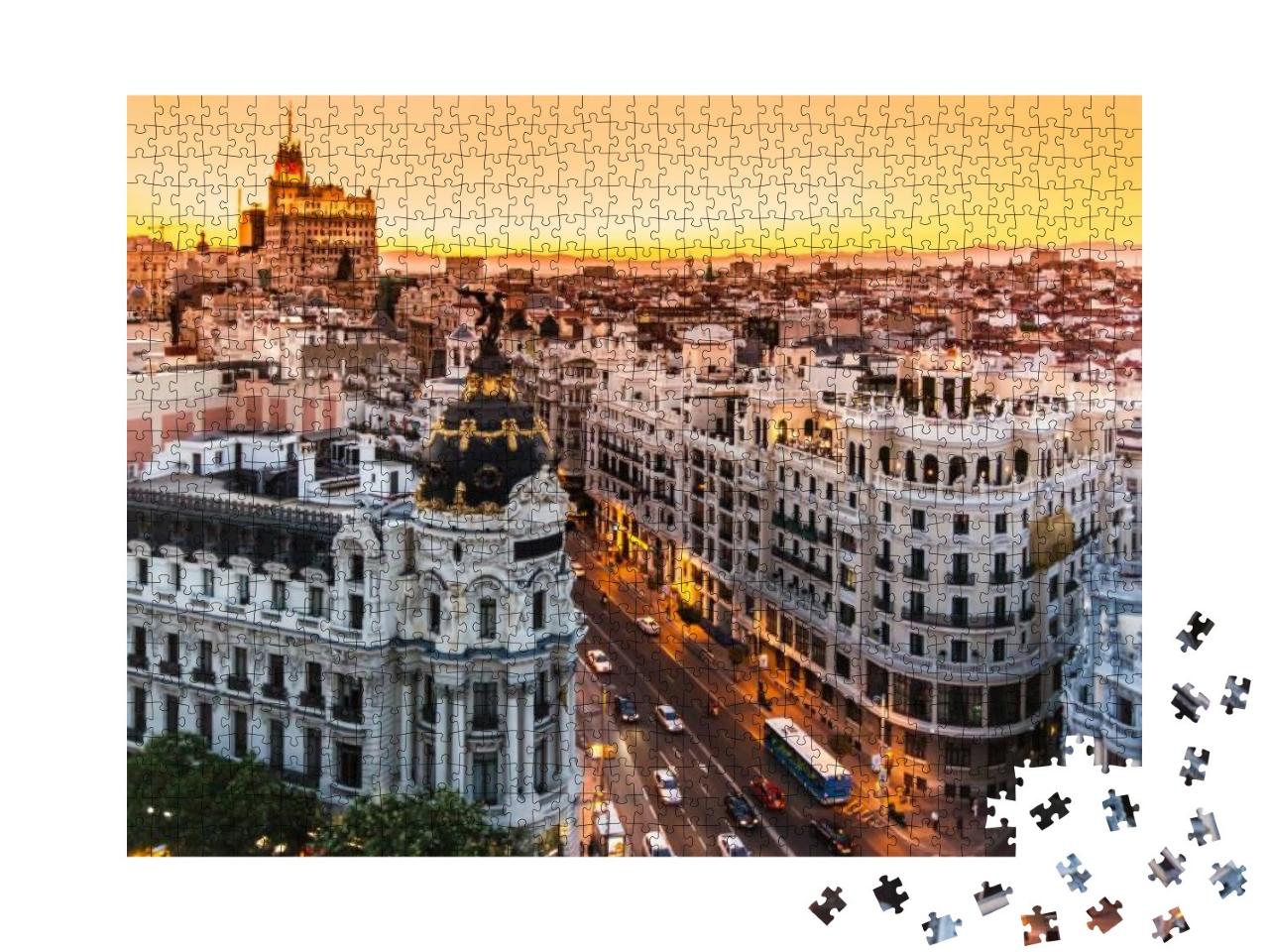 Puzzle 1000 Teile „Beeindruckende Panoramaaufnahme der Gran Via, Madrid, Spanien“