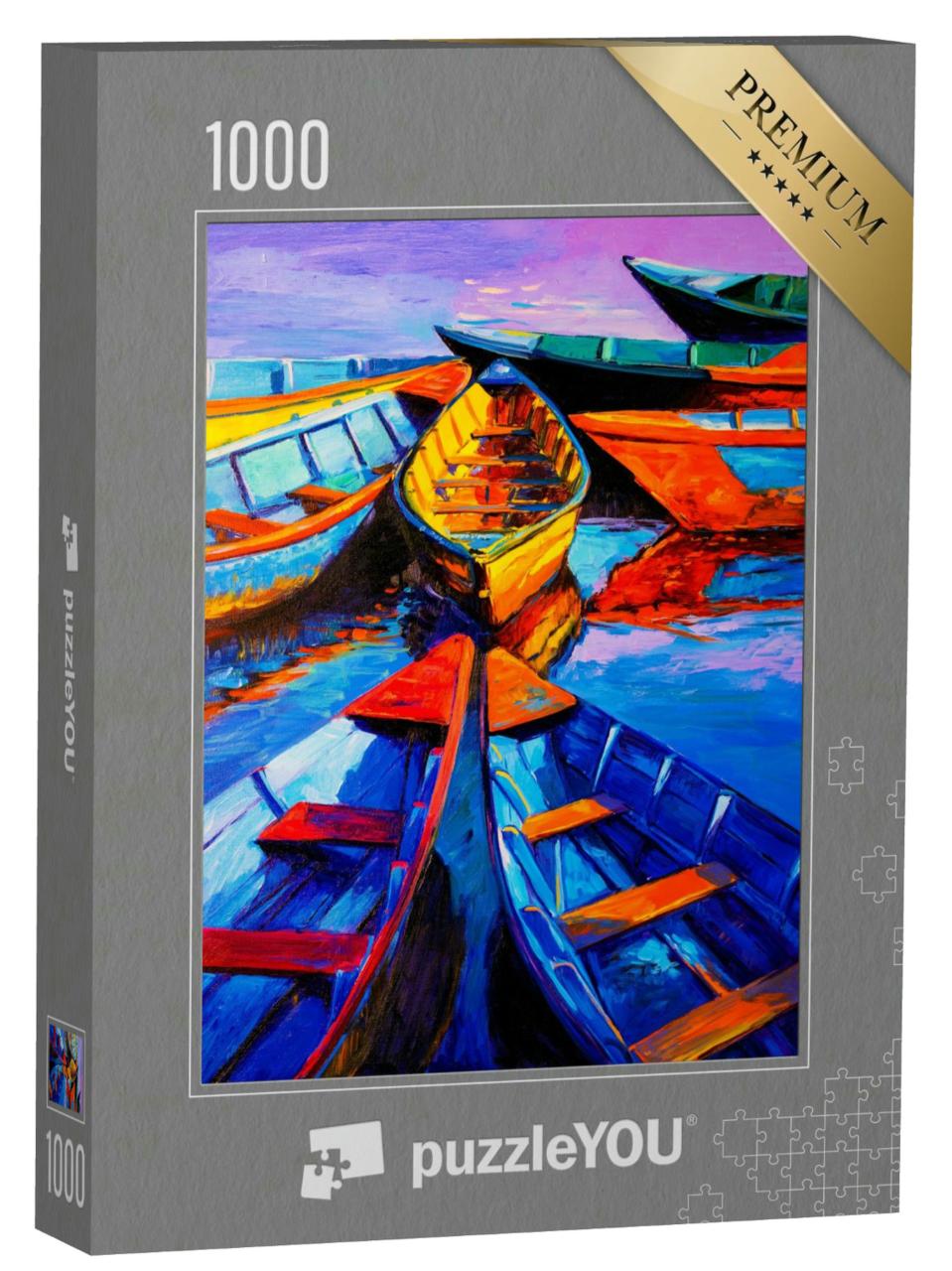 Puzzle 1000 Teile „Ölgemälde: Boote und Meer im Abendlicht, Impressionismus von Nikolov“