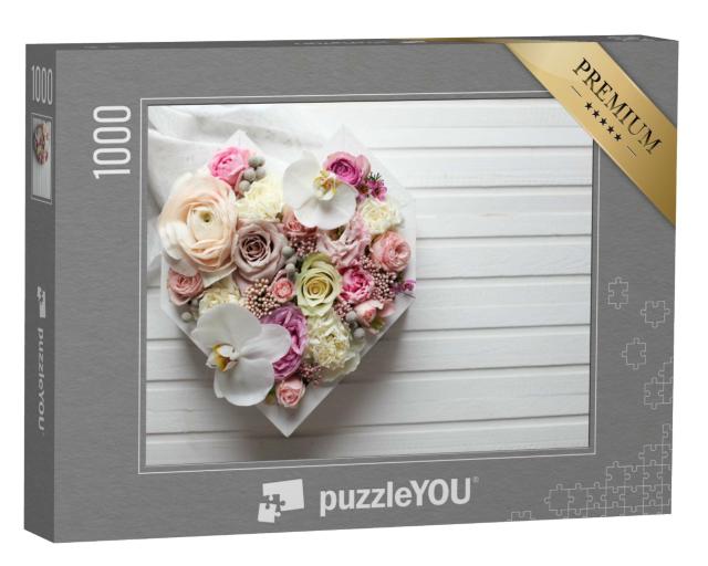Puzzle 1000 Teile „Großes Blumenherz mit Pastellfarben“