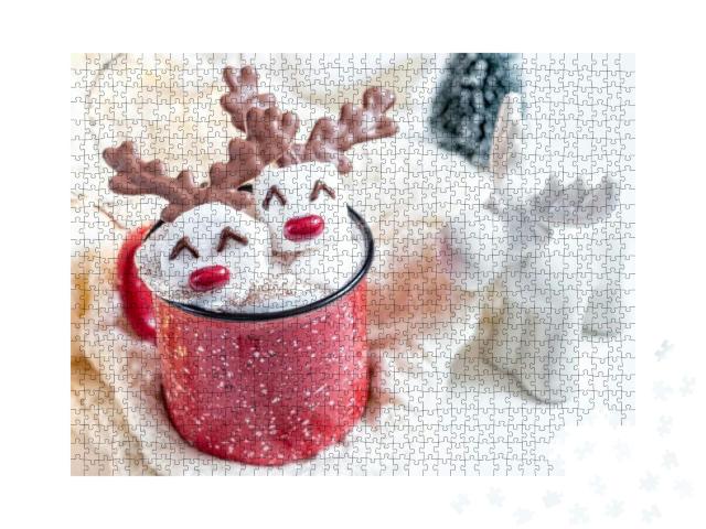 Puzzle 1000 Teile „Rote Tasse mit heißer Schokolade und geschmolzenem Marshmallow“