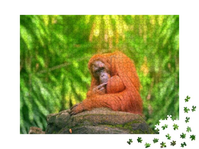 Puzzle 1000 Teile „Erwachsener Orang-Utan im Dschungel “