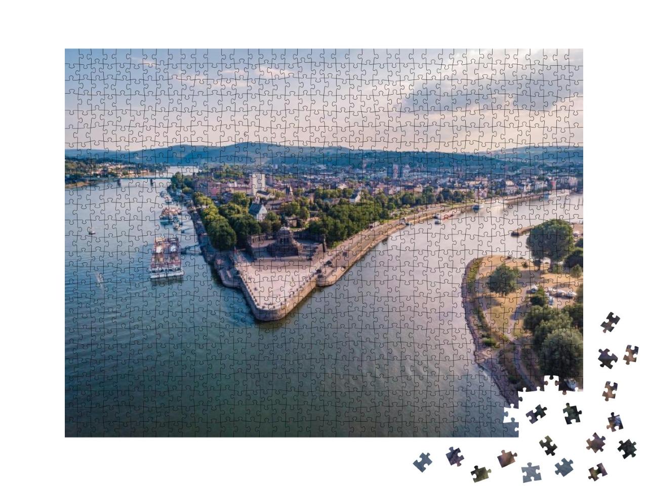 Puzzle 1000 Teile „Deutsches Eck in Koblenz: Zusammenfluss von Rhein und Mosel“