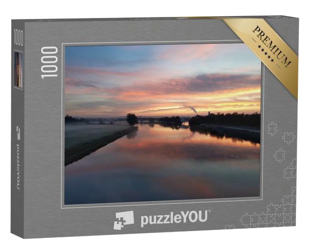 Puzzle 1000 Teile „Sonnenaufgang in Dresden, Blick über die Elbe in der Morgensonne“