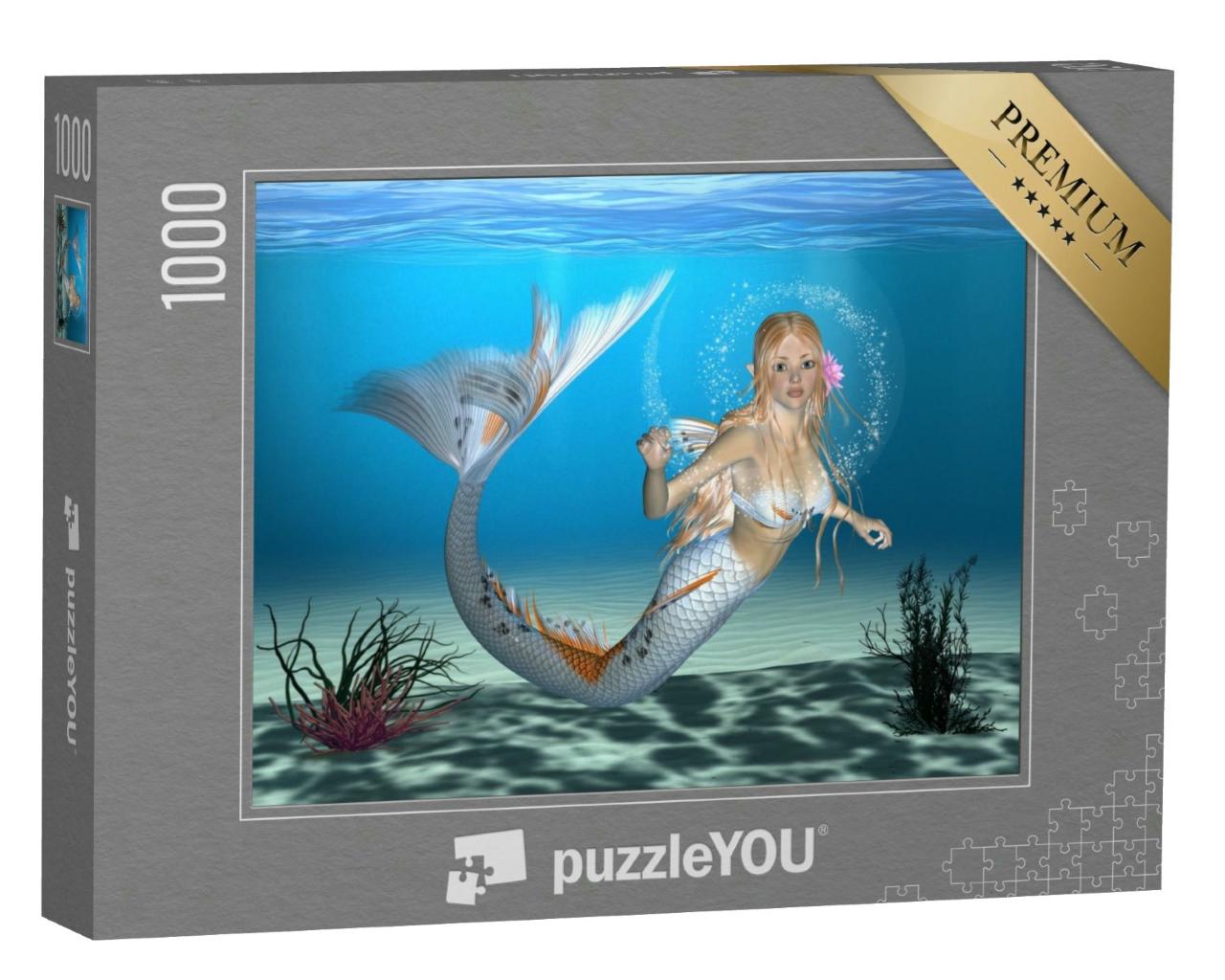 Puzzle 1000 Teile „Meerjungfrau im blauen Fantasy-Ozean“