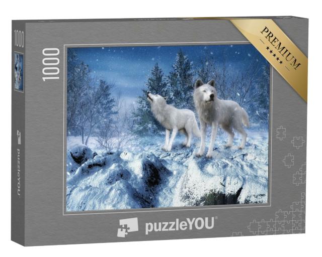 Puzzle 1000 Teile „Winterlandschaft mit zwei weißen Wölfen“