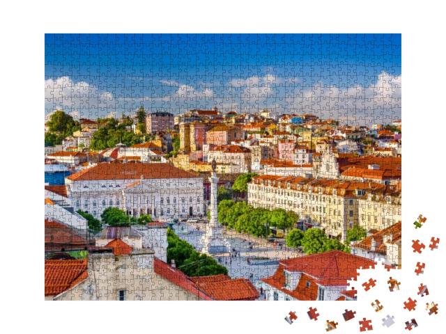 Puzzle 1000 Teile „Lissabon Skyline mit Blick über den Rossio Platz“