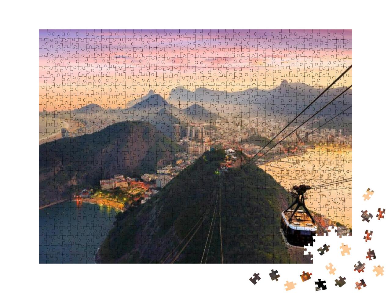Puzzle 1000 Teile „Nachtansicht der Copacabana mit Zuckerhut, Brasilien“
