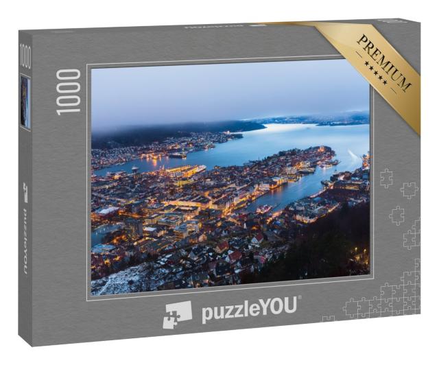 Puzzle 1000 Teile „Blick auf Bergen vom Berggipfel ,Norwegen“