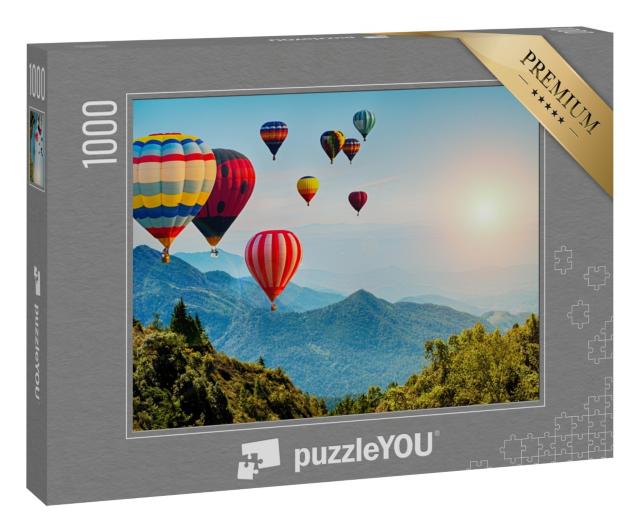 Puzzle 1000 Teile „Aussicht auf die Berge mit Heißluftballons, Thailand“