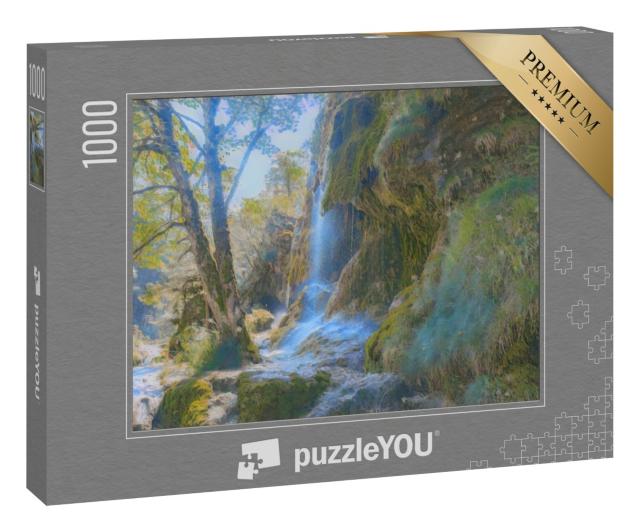 Puzzle 1000 Teile „im Kunst-Stil von Claude Monet - Wasserfälle in den Ammergauer Alpen, Deutschland“