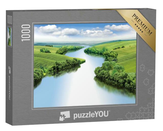 Puzzle 1000 Teile „Malerischer Flusslauf durch sommerliche Täler“