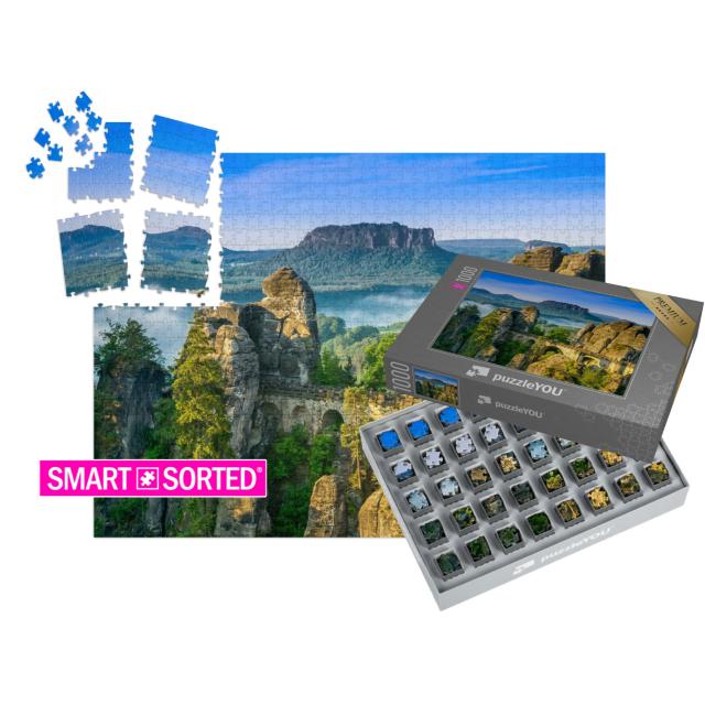 SMART SORTED® | Puzzle 1000 Teile „Sonnenaufgang an der Bastei in der Sächsischen Schweiz, Deutschland“