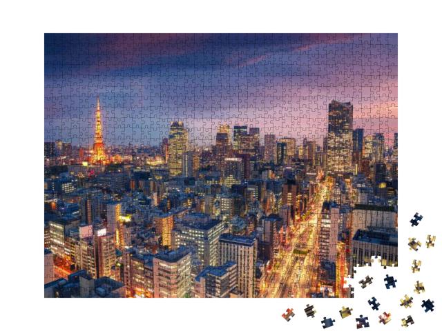 Puzzle 1000 Teile „Abenddämmerung über dem erleuchteten Tokio“