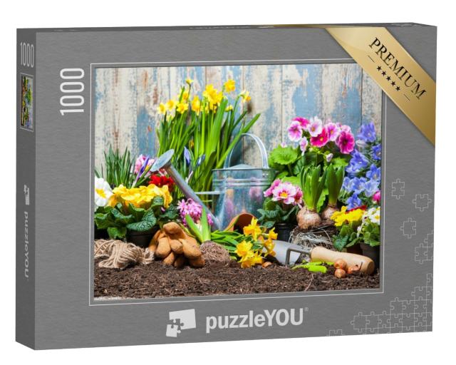 Puzzle 1000 Teile „Gartengeräte und Blumen im Garten“