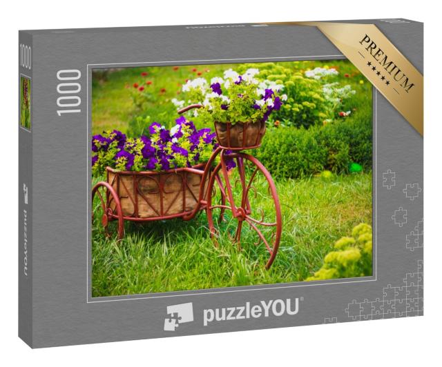 Puzzle 1000 Teile „Altes Fahrrad mit Blumenkorb“