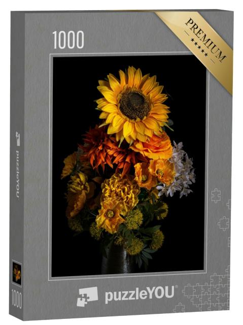 Puzzle 1000 Teile „Blumenstrauß aus gelben, orangen und weißen Herbstblumen“