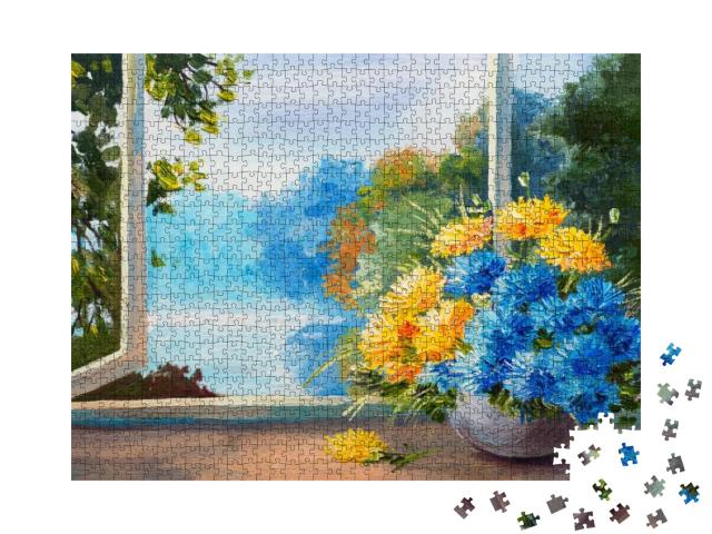 Puzzle 1000 Teile „Frühlingsblumenstrauß auf einem Tisch “