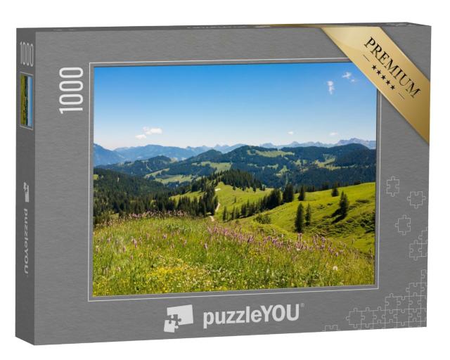 Puzzle 1000 Teile „Bayerische Alpen mit Bergblick und Wiesen im Allgäu, Deutschland“