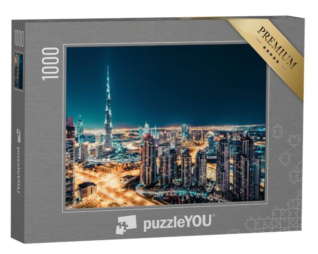 Puzzle 1000 Teile „Skyline mit beleuchteten Wolkenkratzern, Dubai“