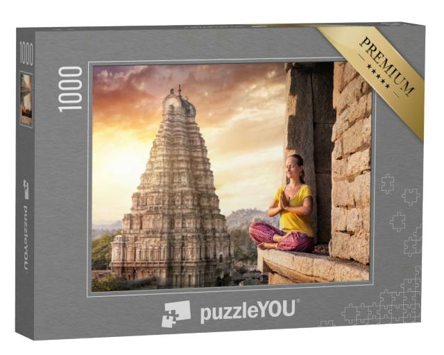 Puzzle 1000 Teile „Eine Frau am Virupaksha-Tempel in Hampi, Karnataka, Indien“