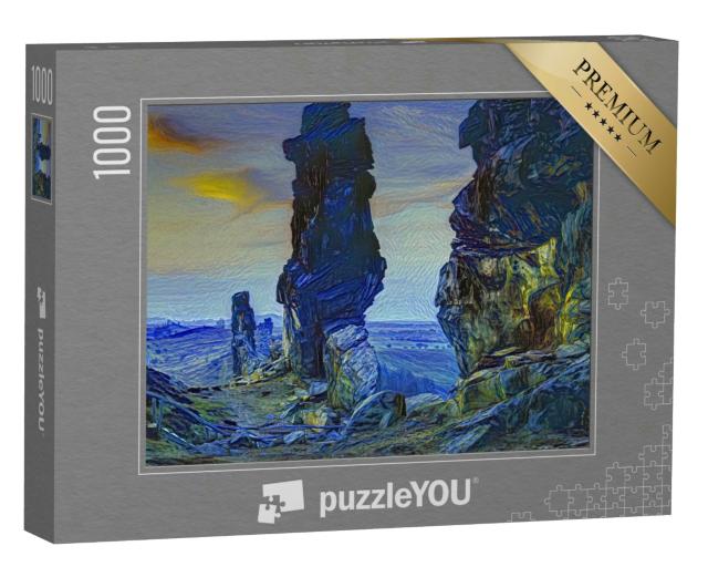 Puzzle 1000 Teile „im Kunst-Stil von van Gogh, Sternennacht - Teufelsmauer im Harz, Deutschland“