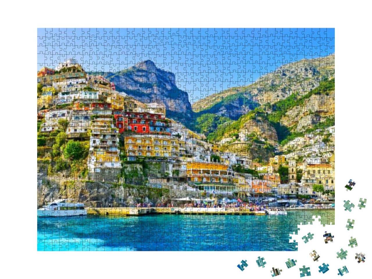Puzzle 1000 Teile „Blick auf das Dorf Positano entlang der Amalfiküste, Italien“