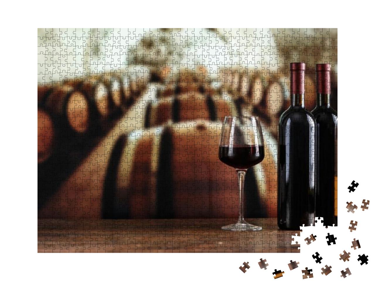 Puzzle 1000 Teile „Weinkeller mit Weinflasche und Gläsern “