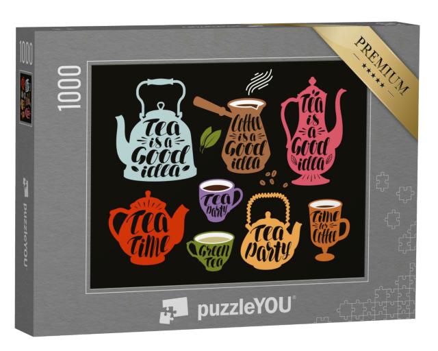 Puzzle 1000 Teile „Kalligraphie Vektor-Illustration: Tee und Kaffee“