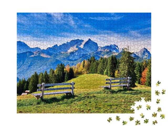 Puzzle 1000 Teile „Blick auf die Alpen in der Region Garmisch-Partenkirchen, Deutschland“