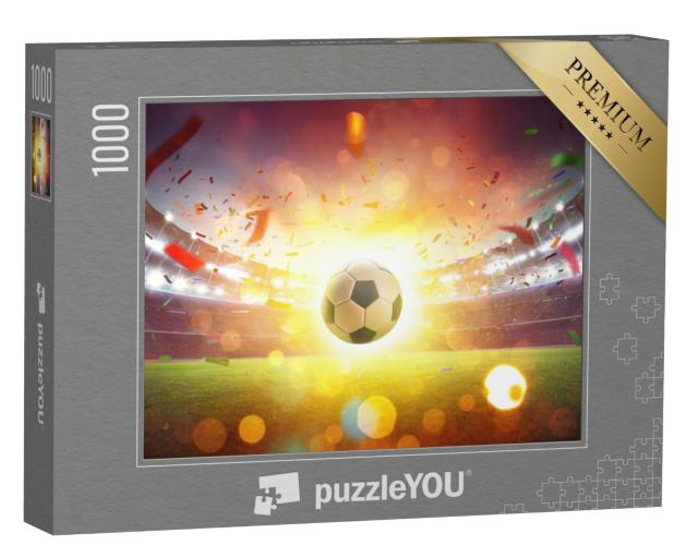 Puzzle 1000 Teile „Schwebender Fußball im Fußballstadion abstrakt“