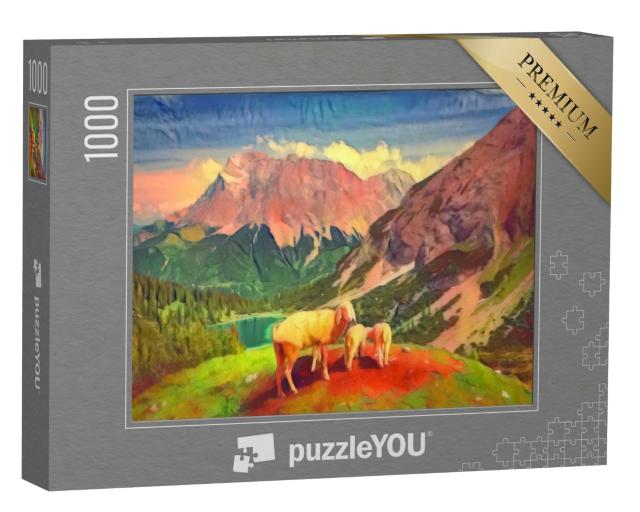 Puzzle 1000 Teile „im Kunst-Stil von Franz Marc - Seebensee und Coburger Hütte - Puzzle-Kollektion Künstler & Gemälde“