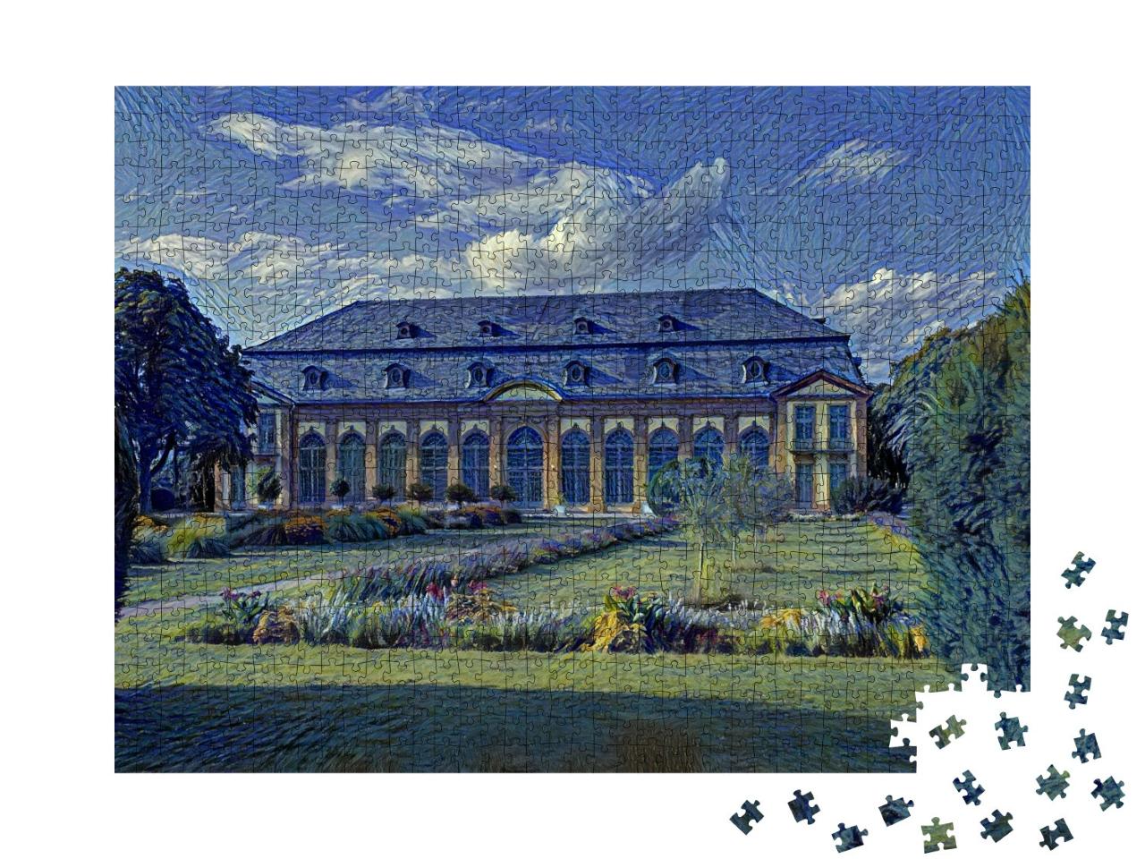 Puzzle 1000 Teile „im Kunst-Stil von van Gogh, Sternennacht - Altes Haus in Darmstadt, Hessen, Deutschland“