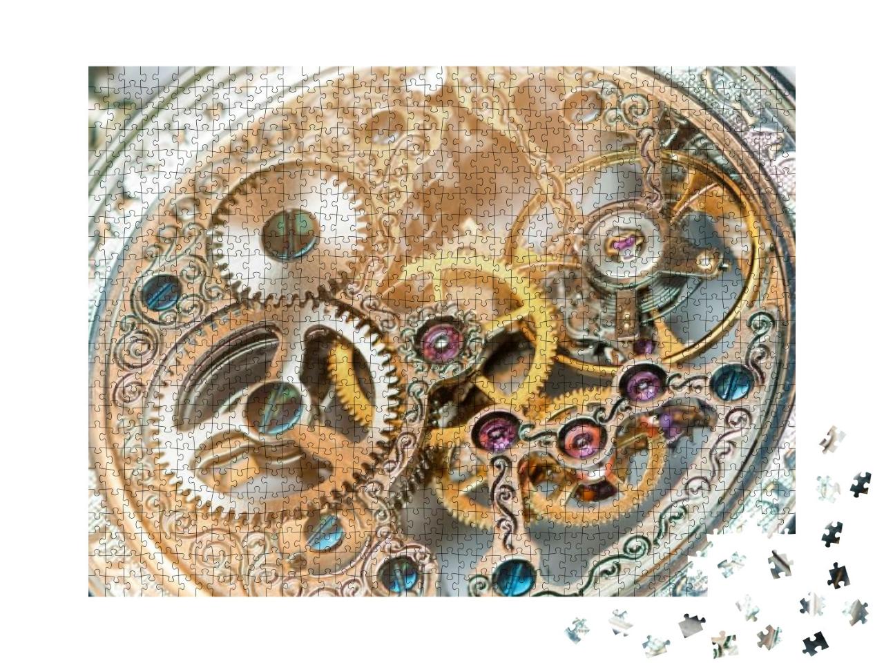 Puzzle 1000 Teile „Nahaufnahme eines schönen alten Uhrenwerks“