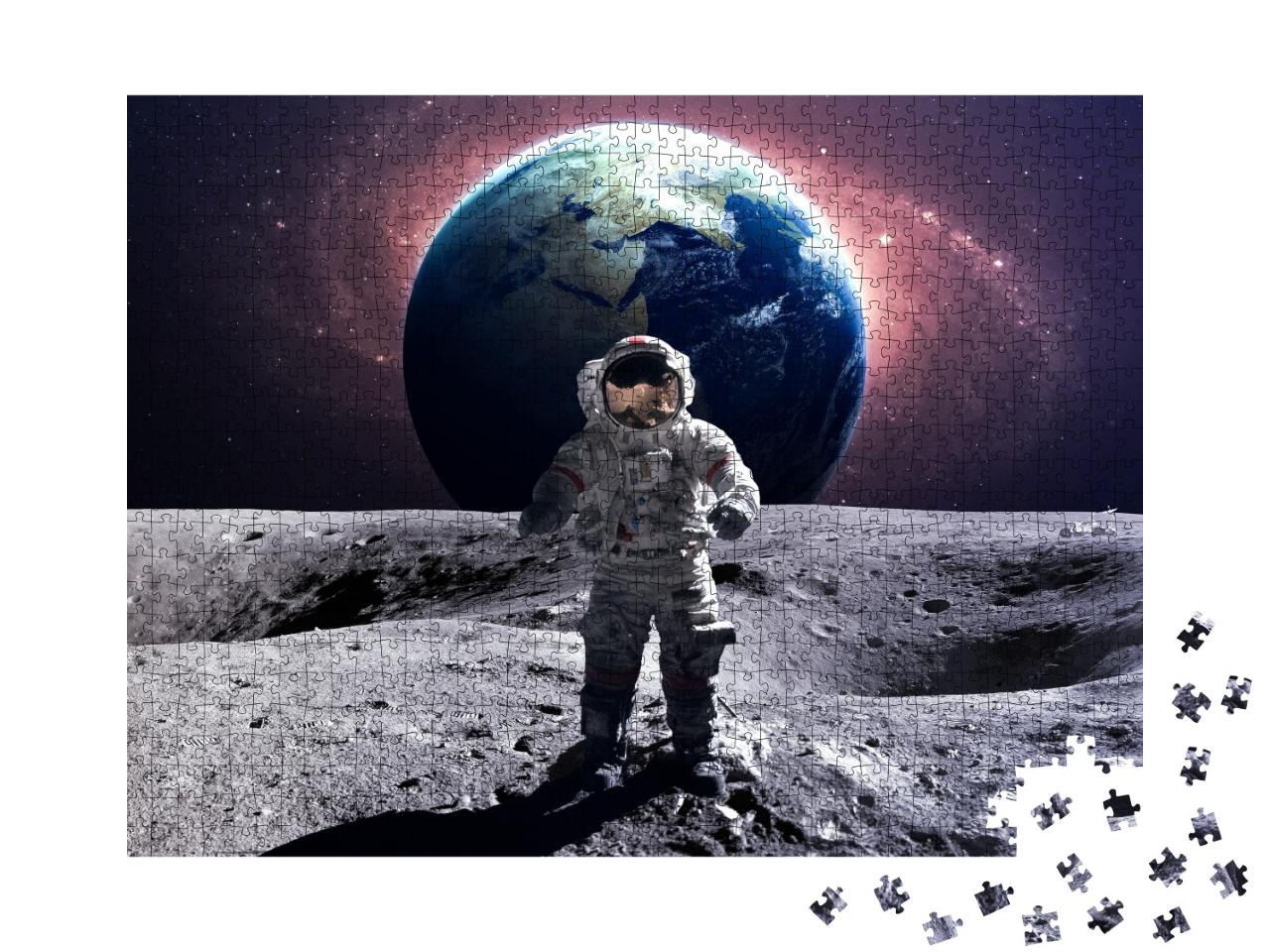 Puzzle 1000 Teile „Mutiger Astronaut bei einem Weltraumspaziergang auf dem Mond“