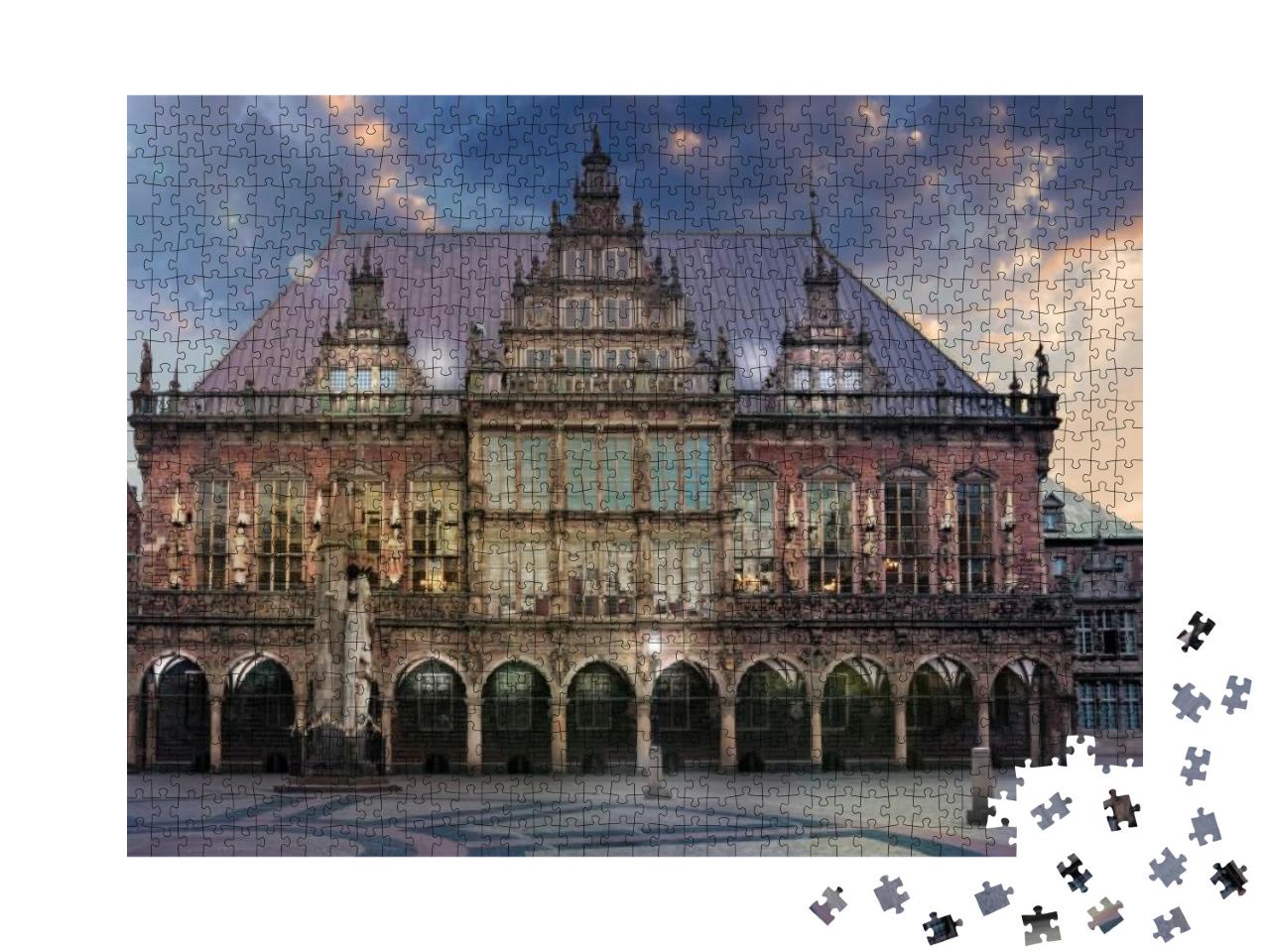 Puzzle 1000 Teile „Der Marktplatz von Bremen in der Dämmerung“