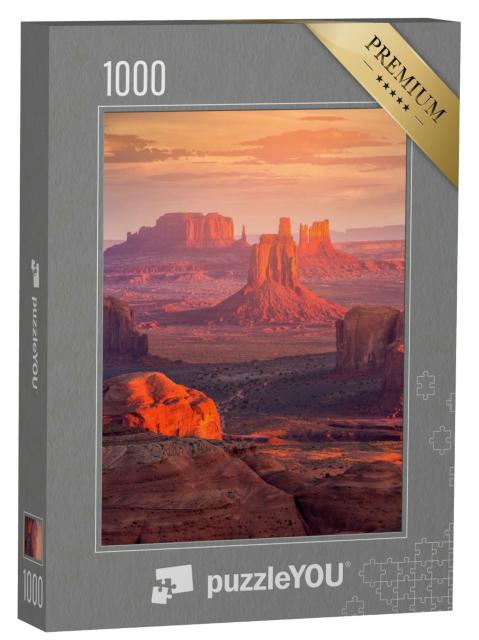 Puzzle 1000 Teile „Hunts Mesa bei Sonnenaufgang, Monument Valley, Arizona, USA“