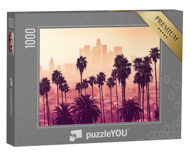 Puzzle 1000 Teile „Skyline von Los Angeles hinter Palmen“