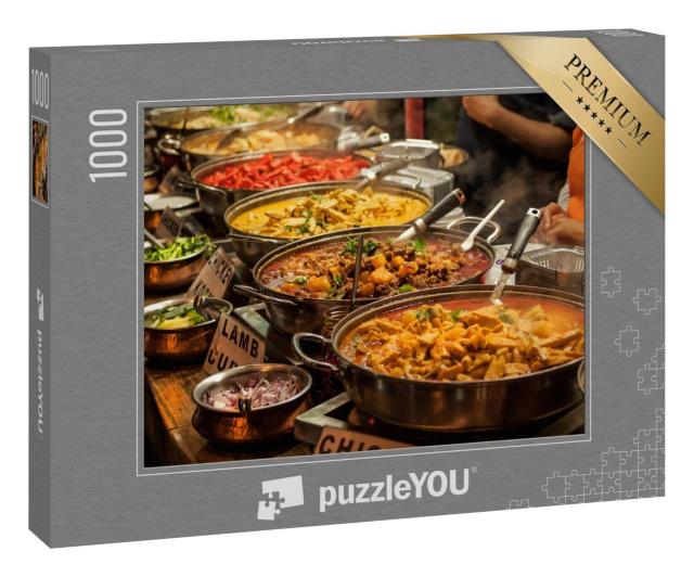 Puzzle 1000 Teile „Indischer Imbiss auf einem Londoner Markt“