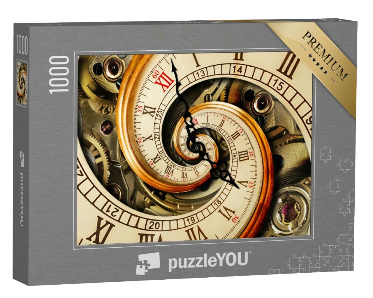 Puzzle 1000 Teile „Nahaufnahme einer goldgelben antiken Uhr“