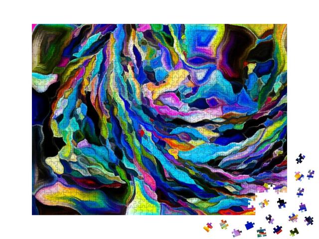 Puzzle 1000 Teile „Abstraktes Gemälde: Fließender Strom lebendiger Farben“