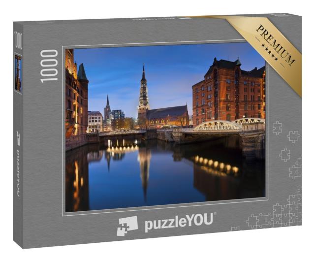 Puzzle 1000 Teile „Hamburg Speicherstadt in der blauen Stunde“