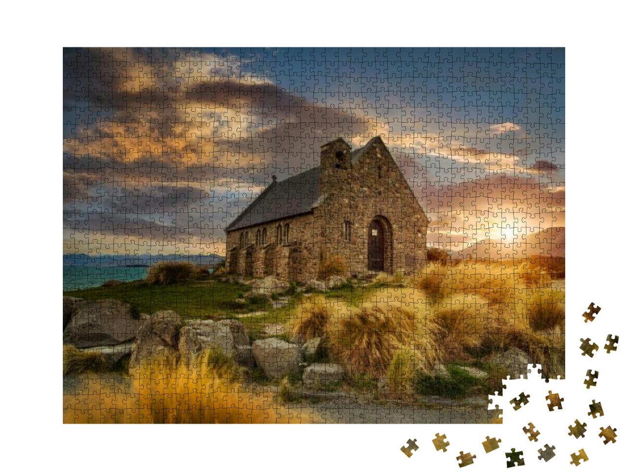 Puzzle 1000 Teile „Naturschauspiel an der Church of good Shepherd, Neuseeland“